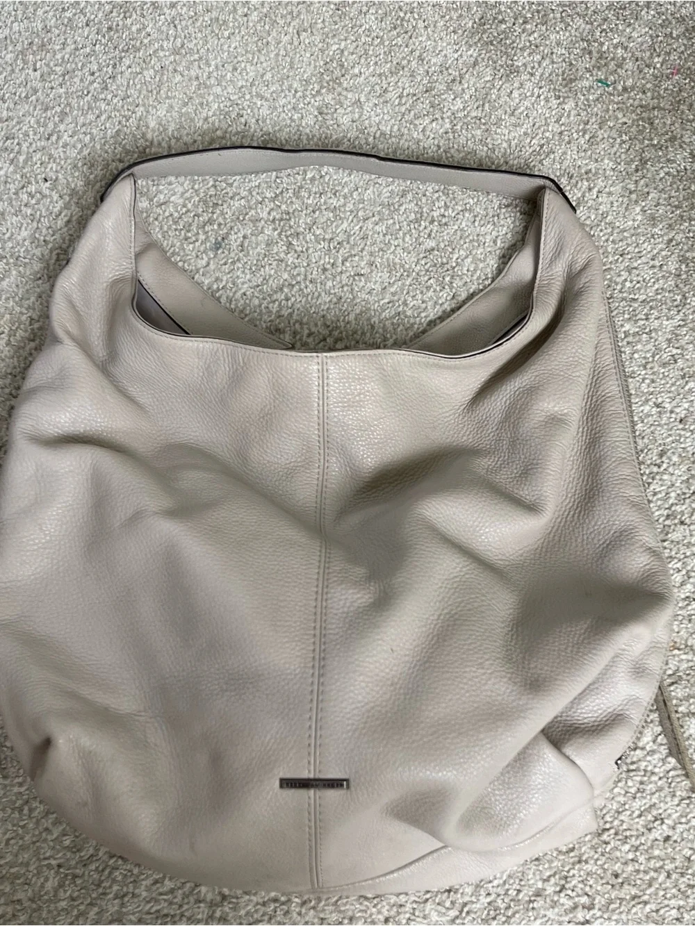 Rebecca Minkoff Grey Pebbled Hobo Shoulder Bag Zip Silver Hardware